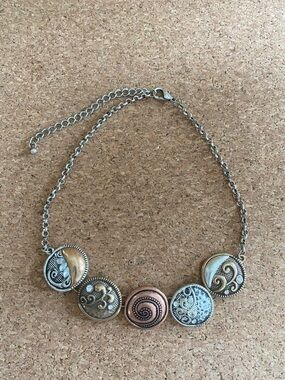 Mixed Metal Scroll Medallion Necklace - Gold & Silver